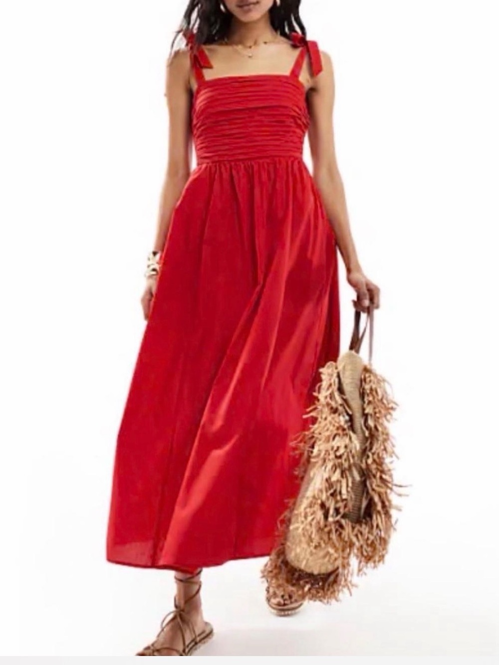 Abercrombie & Fitch Emerson Tie Strap Maxi Dress Red Salsa LP Large Petit